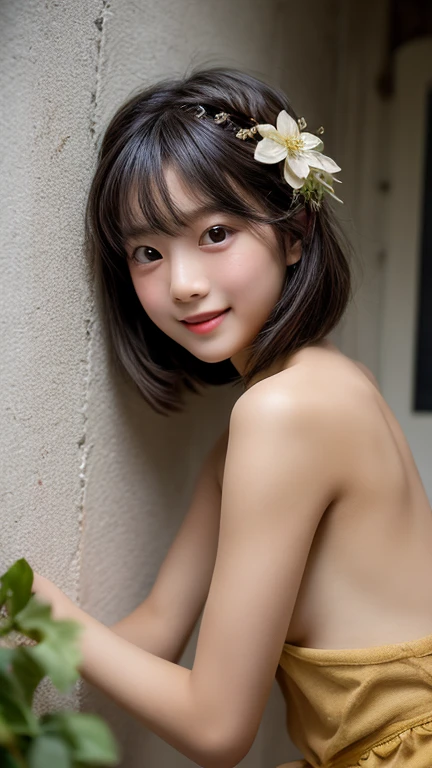 (Highest quality,masterpiece:1.3,Ultra-high resolution),(Very detailed,Caustics,8K),(Realistic:1.4,RAW shooting),Japanese,28 years old,cute,I'm looking at the camera with a smile on my face,Black hair fluttering in the wind,short hair,Duck Mouth,Natural Makeup,big ,(Completely naked、With pubic hair:1.3),Bust up shot,School,Warm Light,Natural light,Professional Writing、hair accessory、Long legs、Place hands on hips、