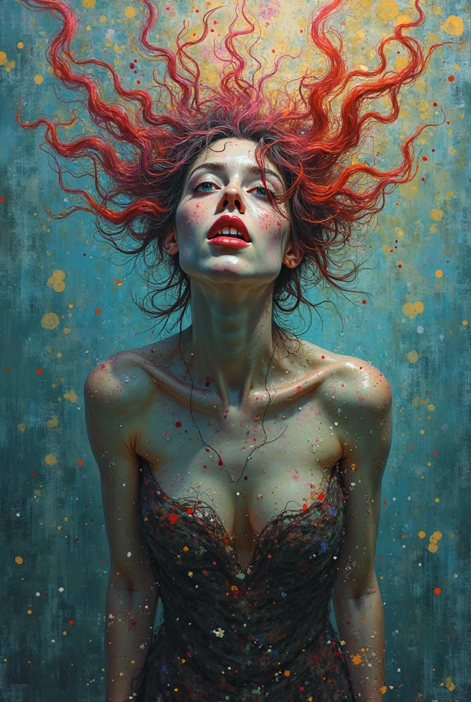 Horror NFT card, all blue and yellow, red blood, surrealistic artwork of René Magrite, 4D texture, 8k quality, photorealistic with anime touch, very real