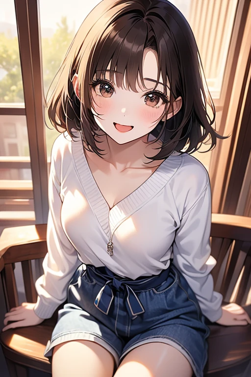 (masterpiece:1.2), Highest quality, High resolution, unity 8k wallpaper, (shape:0.8), (Beautiful details:1.6), Highly detailed face, Perfect lighting, Extremely detailed CG, (Perfect hands, Perfect Anatomy),short hair, Brown Hair, (Brown eyes:1.5), ponytail,happy smile, smile,Open your mouth,Off-the-shoulder sweater,Long skirt,((Skirt Lift,Panties in full view)),Exposing shoulders,bare clavicle,Bare neck,whole body