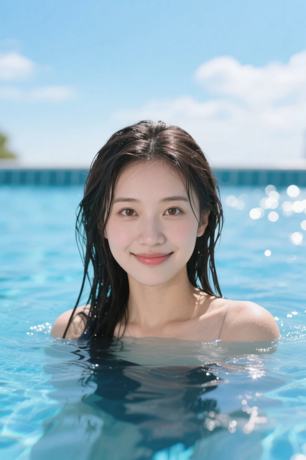 (8k、RAW Photos、Highest quality、masterpiece:1.2)、((night、moonlight:1.5))、((naked、Flat Chest、Make your face bigger:1.3))、(Realistic、Realistic)、1 girl、(smile、hot spring、relaxing after a hot bath、bamboo forest))、cute