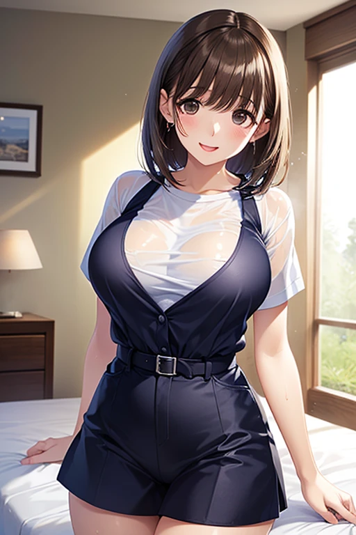 ((1 female, 40 years old)), ((Nurse cap and short nurse uniform)), masterpiece, ((Big Breasts)), (Big Hips), (Sexy pose), (very tanned and shiny skin), (Skin dents), photoRealistic, Realistic, alone, photoRealistic, Highest quality, Ultra-high resolution, Yura S, Outdoor, colorful, Lips parted, Daytime setting, beautiful, masterpiece, Highest quality, Very detailedな顔, Perfect lighting, Ultra-high resolution, Very detailed, (background: hospital)