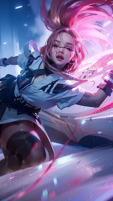 Beautiful woman dark magician girl ( neon cyberpunk ), The neon sings, neon lighting, RTX dark magician girl lighting up flying in the air. Above the city at midnight. full moon. skies of stars. Dark wizard flying