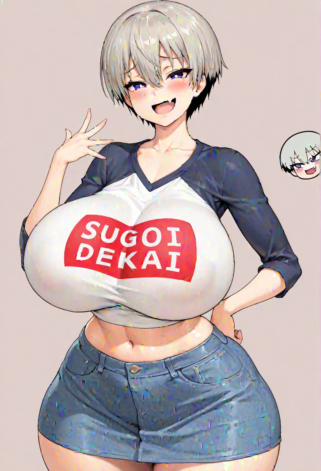 2heads, a tall skinny woman with 2 heads. She is in a dark bedroom. Enormous breasts. She has long straight blue hair. She is wearing a tight band t shirt. Wearing shorts. Massive fake perky breasts. Blowjob, licking penis, sucking penis to side. Blushing, cute mature face. Skinny, huge breasts. Spunky. Many tattoos and piercings. Forked tongue. Stroking penis.