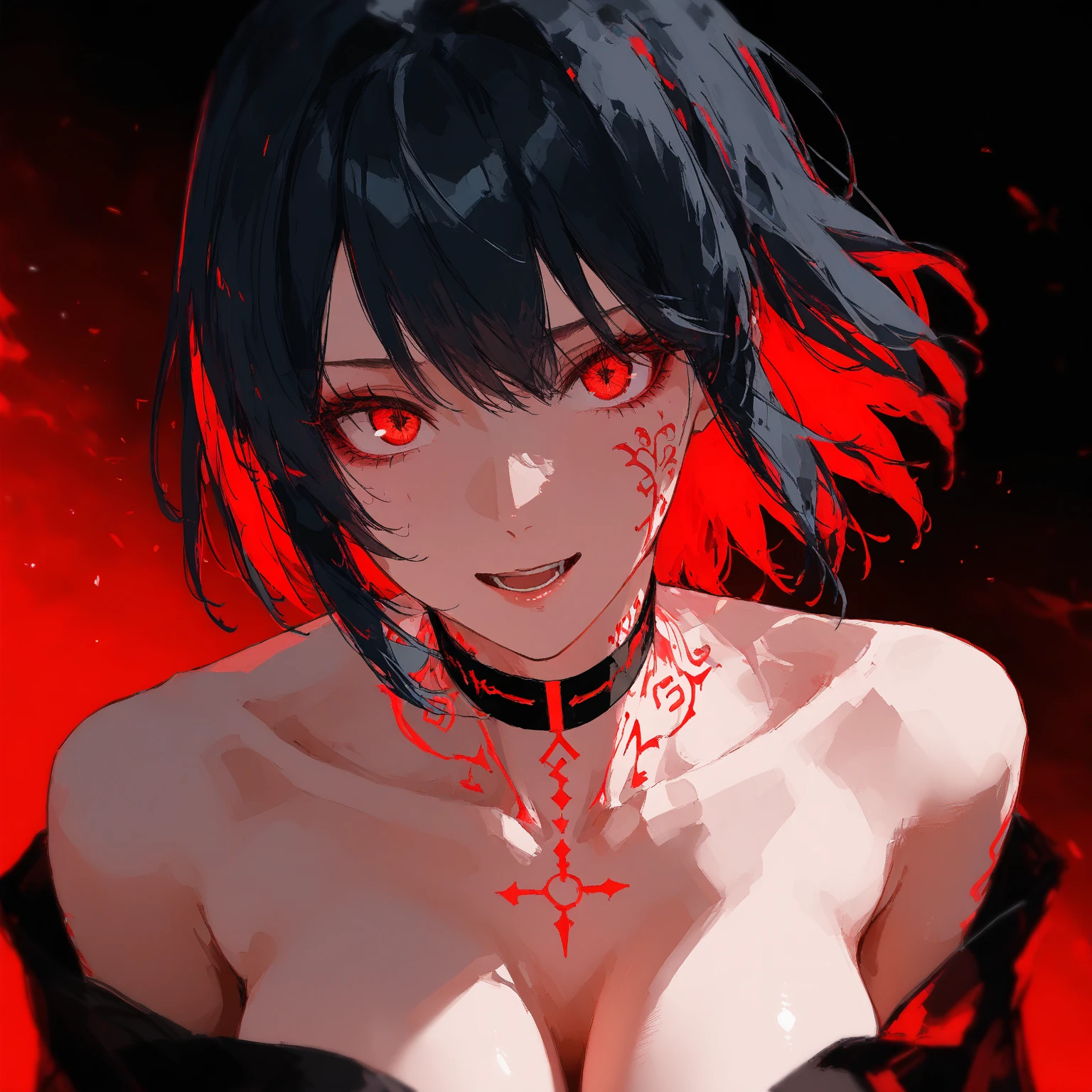((NSFW:1.3)), depth of fields, A detailed eye, ((CG Illustration)), ((Face Focus)), ((​masterpiece)), ((8K)), ((ultra-detailliert)), ((An ultra-high picture quality)), ((Cinematic)), ((Photorealsitic)), ((up close shot)), (solo), (Handsome girl), (High-quality masterpiece:1.1), (hyper realistic ultra sharp detailed masterpiece photo), (beautiful lips), (1  and extremely seductive female:1.)), (colored skin, (red skin:1.3)), curvy body, 4k resolution, highly detailed textures, (messy goth makeup), (black lipstick), black bikini, fishnets, (tattoos all over the body:1.5), sticking out tongue, evil smile, (highly detailed seductive face and red eyes:1.4), huge , (shiny skin:1.2) and hair, (white hair:1.1), smooth legs