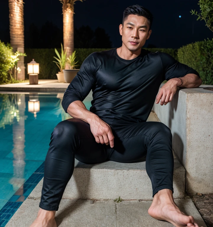 50yearsold,Hidetoshi Nakata,(Kogoro Mouri 1.4),Shirtless,Tong,Bulge,浴室,taking a shower,black long socks,Thin,musculature,lbeard,fortitude,artwork of a,tmasterpiece,k hd,ssmile,wearing a tights,two guys