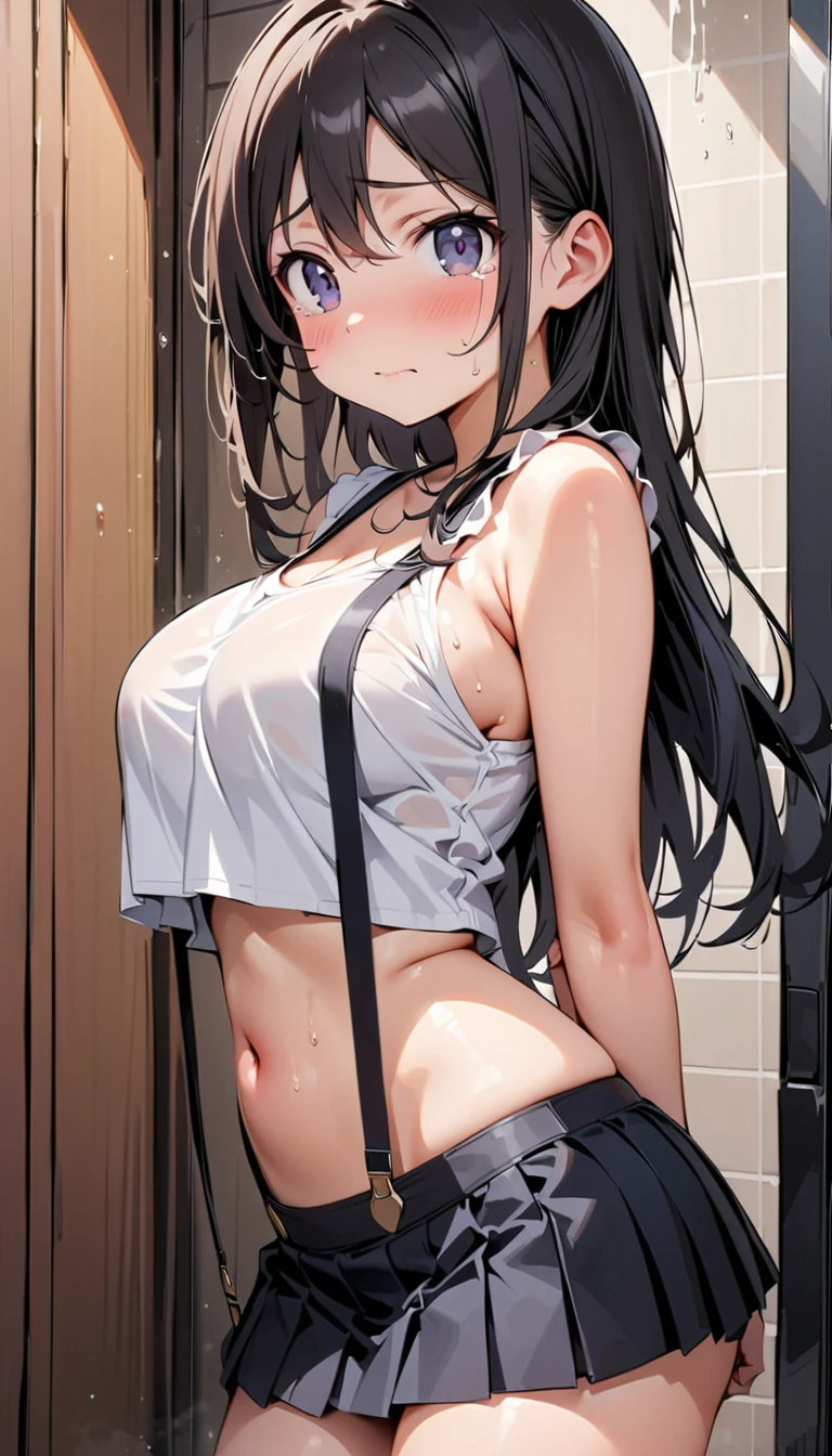Black Hair、Red ribbon、Take off your panties、Blushing、Embarrassed、living、