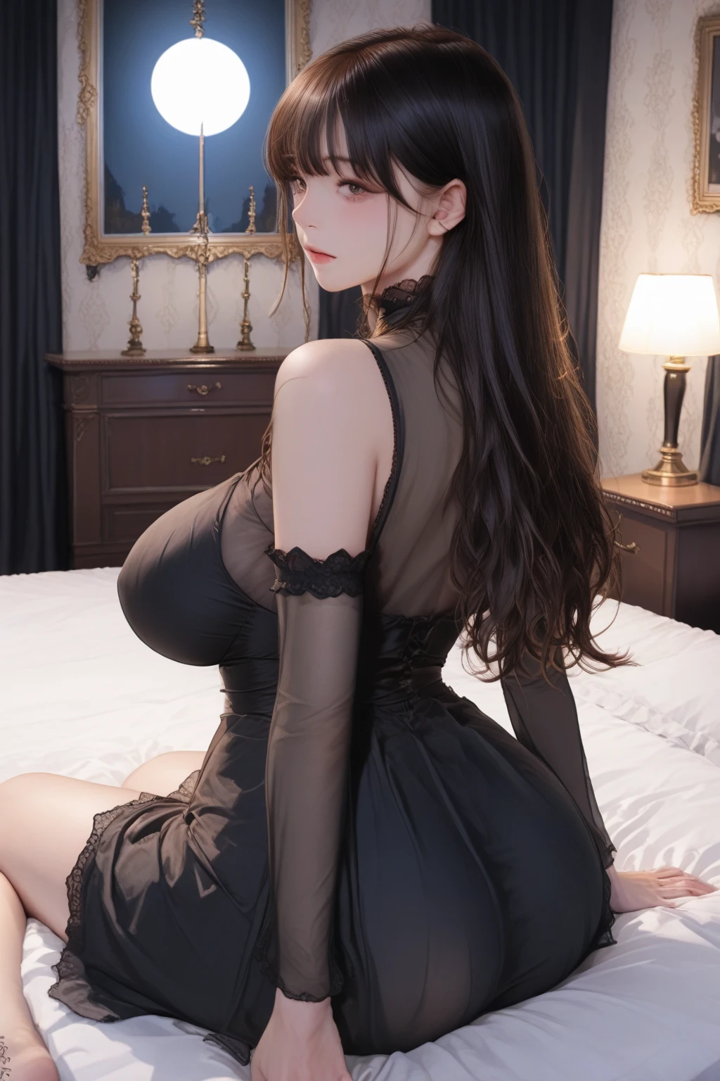 HD, masterpiece, best quality, ultra-detailed, Viewer ejaculating onto pretty girl's face, big booty showing