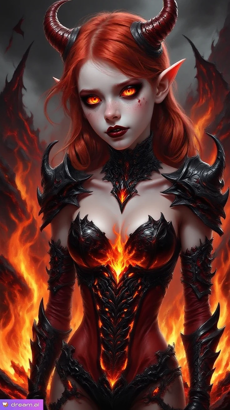Full body portrait:1.2, from below, demoness, full body portrait, succubus, burning crystal armor, claws, facepaint and bodypaint, scary detailed art in color, aroused slutty expression, busty, saggytits, curvy hips, sexy, alluring, posing for erotic photoshoot, erotic posing with open legs, lowleg panties, highly detailed fantasy art, beautiful fantasy art portrait, intricate detailed digital art, highly detailed digital painting, digital art fantasy art, mark brooks detailed, detailed fantasy digital art, amazing detail digital art, close-up portrait demoness skull, by Todd Lockwood, liquid metal girl