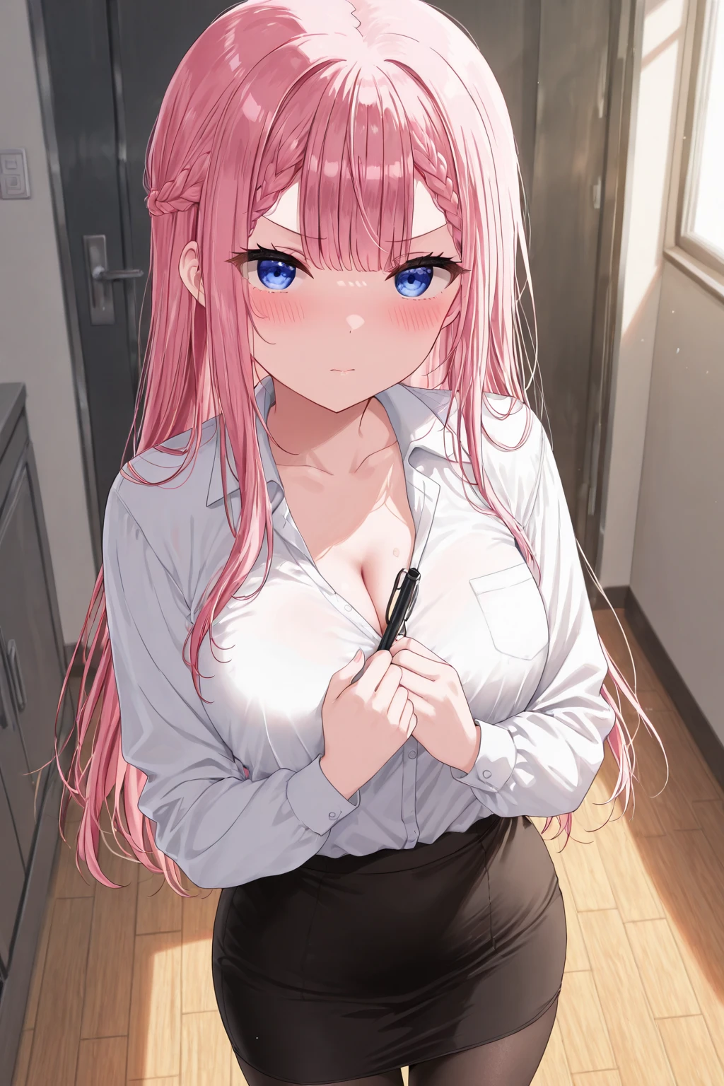 masterpiece, best quality, sexy, (1girl:1.7), solo, Coloring Book, ColoringBookAF,Gasai Yuno,(large breasts:0.2), nipples, solo, nude, as Gasai Yuno Sits in her kill room she stays blankly act a painting of her lover, she is wearing a black choker and black thigh highs and behind her there is a small table with a blood stained knife and a black face mask as well as a apron made of human skin, ((kill room)), ((blood)), ((psycho)),evil smile,dark and for Bodine atmosphere, she is hunting you, 