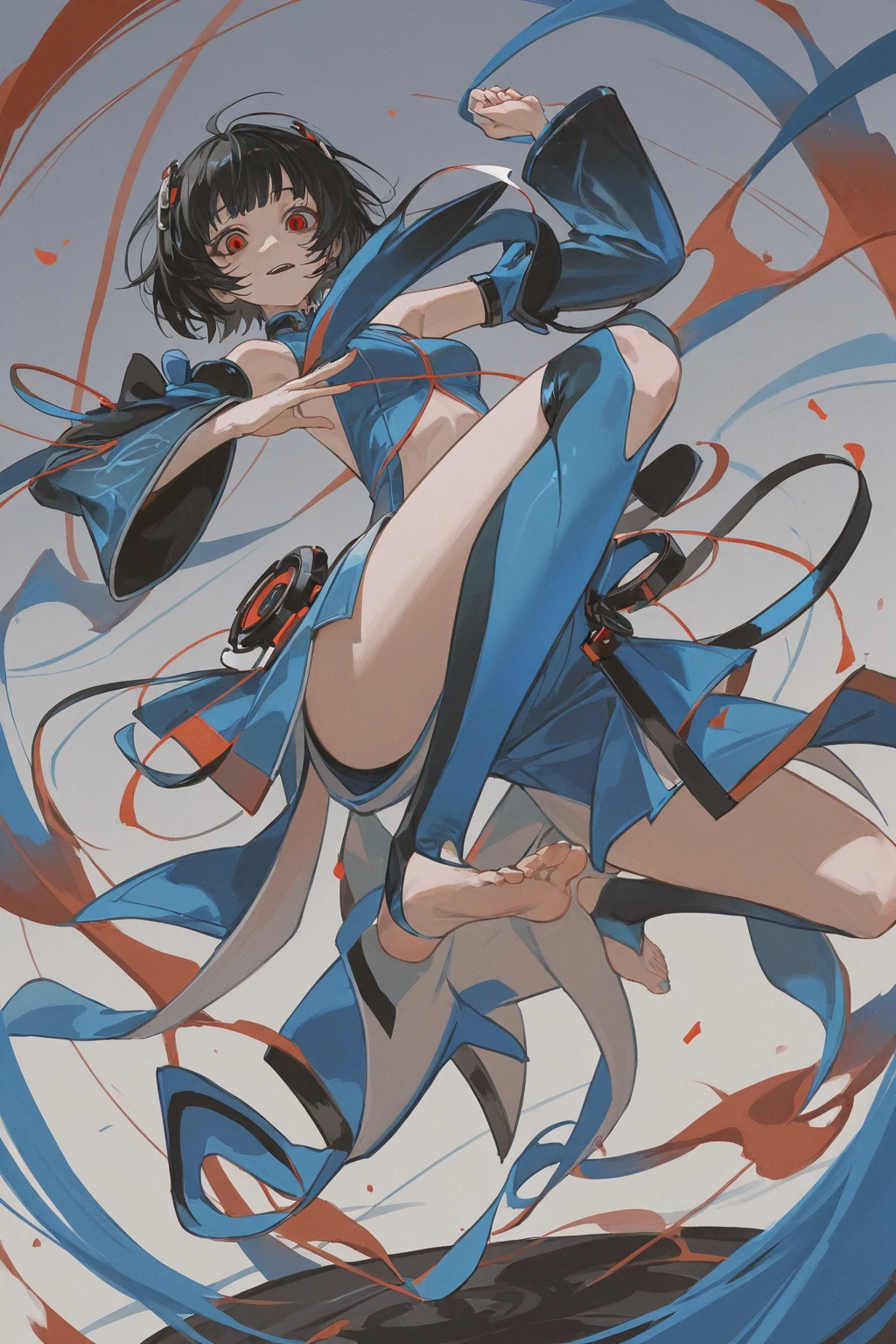 Anime girl with dark blue hair)(pixie cut hair)(By Rumiko Takahashi, inspired By Rumiko Takahashi, Fubuki, Rumiko, 80s anime this style)(80s anime art style