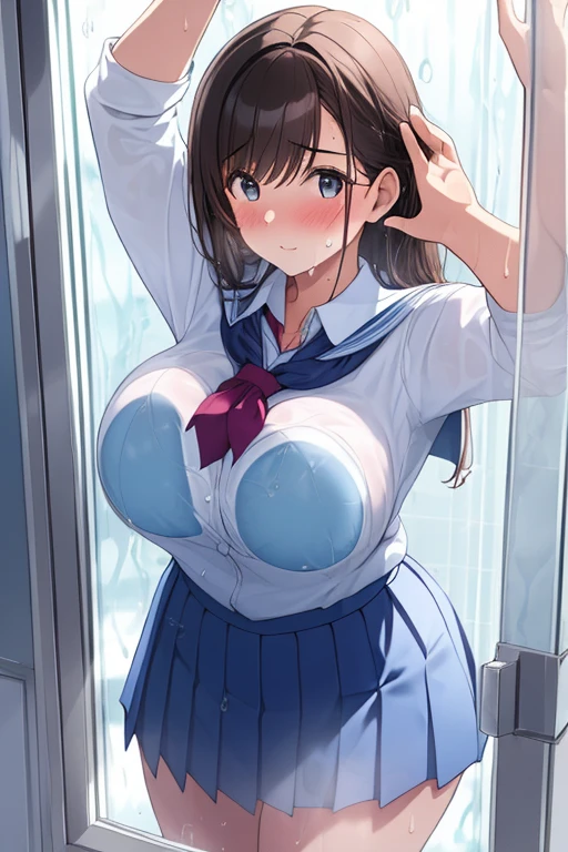 (((locker room:1.3))),(((Changing clothes in the changing room:1.3))),(((School uniforms hanging on hangers:1.3))),(((School Swimsuit:1.7)),(((Navy blue one piece swimsuit))),(Dark red bow tie:1.3),Cute face,Extreme close up of face,Shiny light brown and orange striped short hair,Messy ponytail,Cute Smile,Perfect round face,iris,(hairpin、ponytail、Floating Hair、),Large Breasts.Professional Lighting,Cinematic Light,(Tabletop,highest quality,Ultra-high resolution output images,) ,(8K quality,),(Picture Mode Ultra HD,)