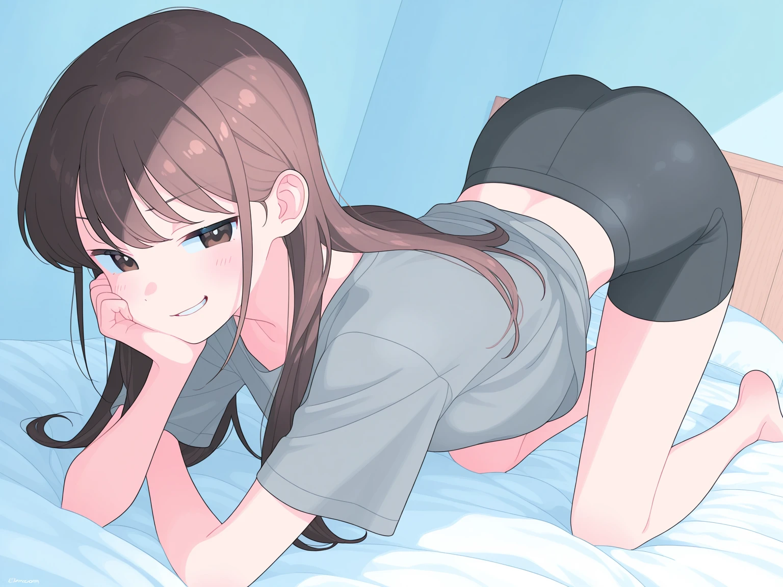 Sex by a man,View from back to front ,The other person giving it from behind ,The other visible person,nfsw, sexi, 10 years, brown hair, light skin, realistic, with long hair, light brown eyes, Realistic human skin, Real child image