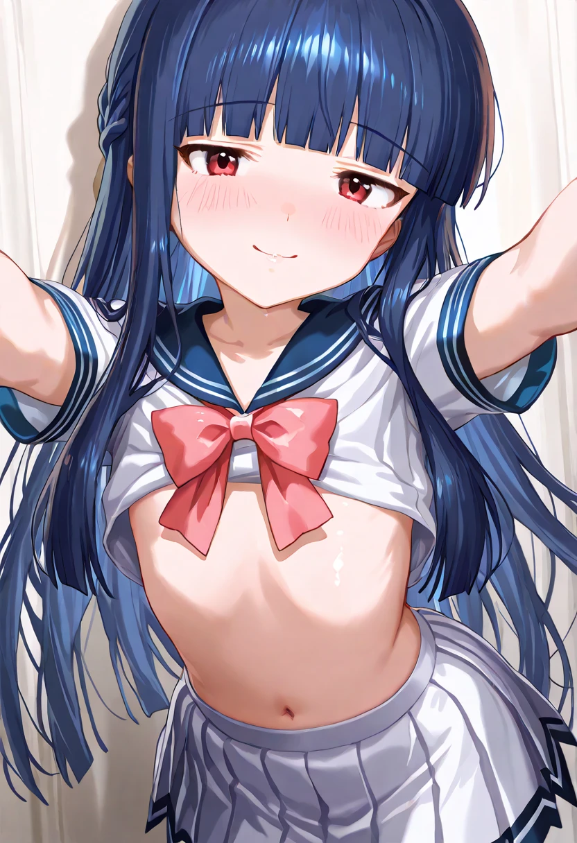 1boy, tidy, futanari, Vulgar underwear, fuck sign, fuck gesture, middle finger, vulgar gesture, sexual gesture, sexual appeal, tattoo, lewd crest, Bulge between the legs, tiny girl, young girl, mesugaki, mesugaki smile, Sailor suits, sling shots, vulgar swimsuits, mini skirt, black hair, long hair, Flat chest, big buttocks, thick thighs, Teasing, naughty looks, heart eyes, Vulgar underwear, fuck sign, fuck gesture, middle finger, vulgar gesture, sexual gesture, sexual appeal, He points to his own crotch, tattoo, lewd crest, tidy, Focus on the girl, glossy skin, oily skin, Gravure, pinup, junior idols, Sound, Clothing, vigorous, Dating, Masterpiece:2, Top Quality, high Quality, Very Detailed, ultra High Resolution, super High Resolution, Beautiful Detail, Dynamic angles, perfect lighting, 8k, Animation Style, cartoon style, game cg, sfw,
