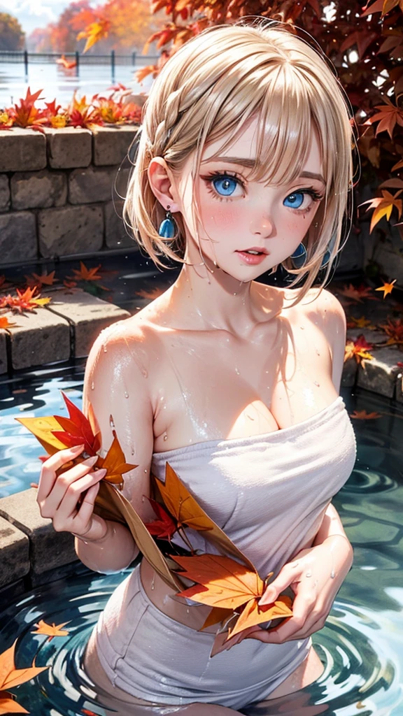 (masterpiece, best quality:1.4), Young blonde beauty, (((adult, neat girl))), detailed blue eyes, long eyelashes, blush, kind smile, horny, upper body, wet, topless, small ass, round ass, wet large pussy, (looking at viewer), beautiful blonde hair, white-skinned, (bangs:1.3), pigtails, (from above), squeezing, (small breasts), (mushroom forest, colorful celestial forest, beautiful and magnificent pink sunshine, majestic sky), natural light, pastel colors