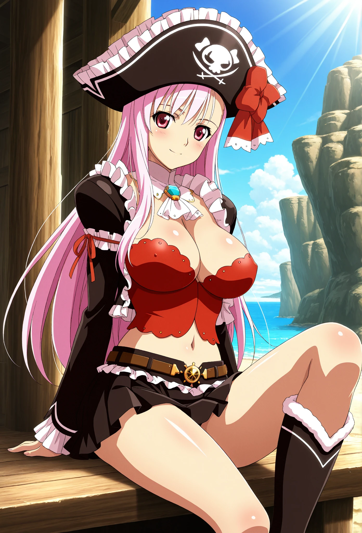 (Masterpiece), (Best Quality), fantasy, extremely detailed, (perfect face), ,soft lighting,(specular lighting:1.4), outdoors, tropical beach, 1girl, PRINZ RUPPRECHT \(AZUR LANE\), BARE SHOULDERS, CLEAVAGE, WHITE THIGHHIGHS, IRON CROSS, BLACK DRESS, SLEEVES PAST FINGERS, THIGH STRAP, WIDE SLEEVES, standing, laughing, dancing,
<lyco:prinzrupprecht-al-richy-v1:1>