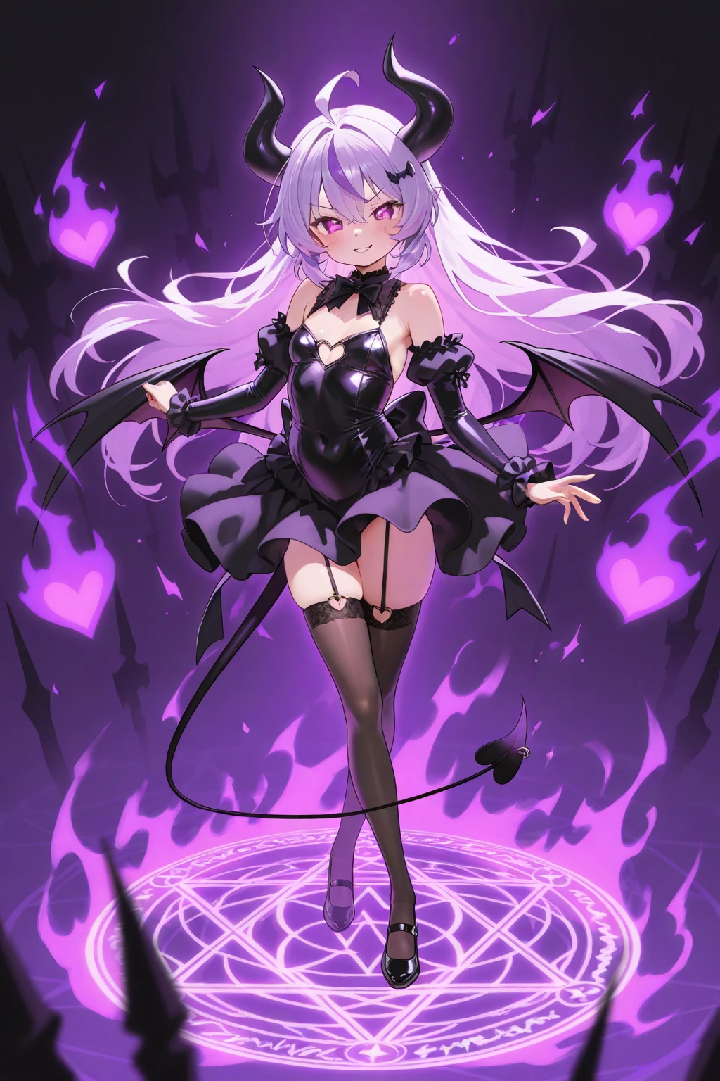 Young succubus. Mini skirt. Horns. No wings. 
