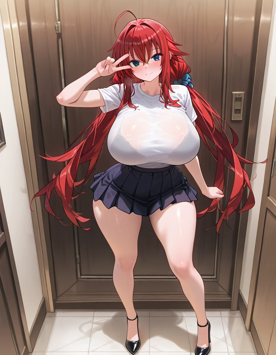 1 cute girl, (short stature:2.0, huge breasts:1.3, disproportionate breasts:1.3, thick legs:1.2, toddler body:1.2), two side up, long hair, BREAK (red hair:1.1), brown eyes, BREAK (naked:1.3), (blush, ;d), full body, from front, BREAK