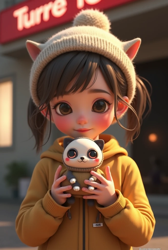 one-girl,Age approx. 21 years,white backgrounid,Customer Service Specialist,wearing headphone,anthropomorphic turtle,pure and cute,Warm colors