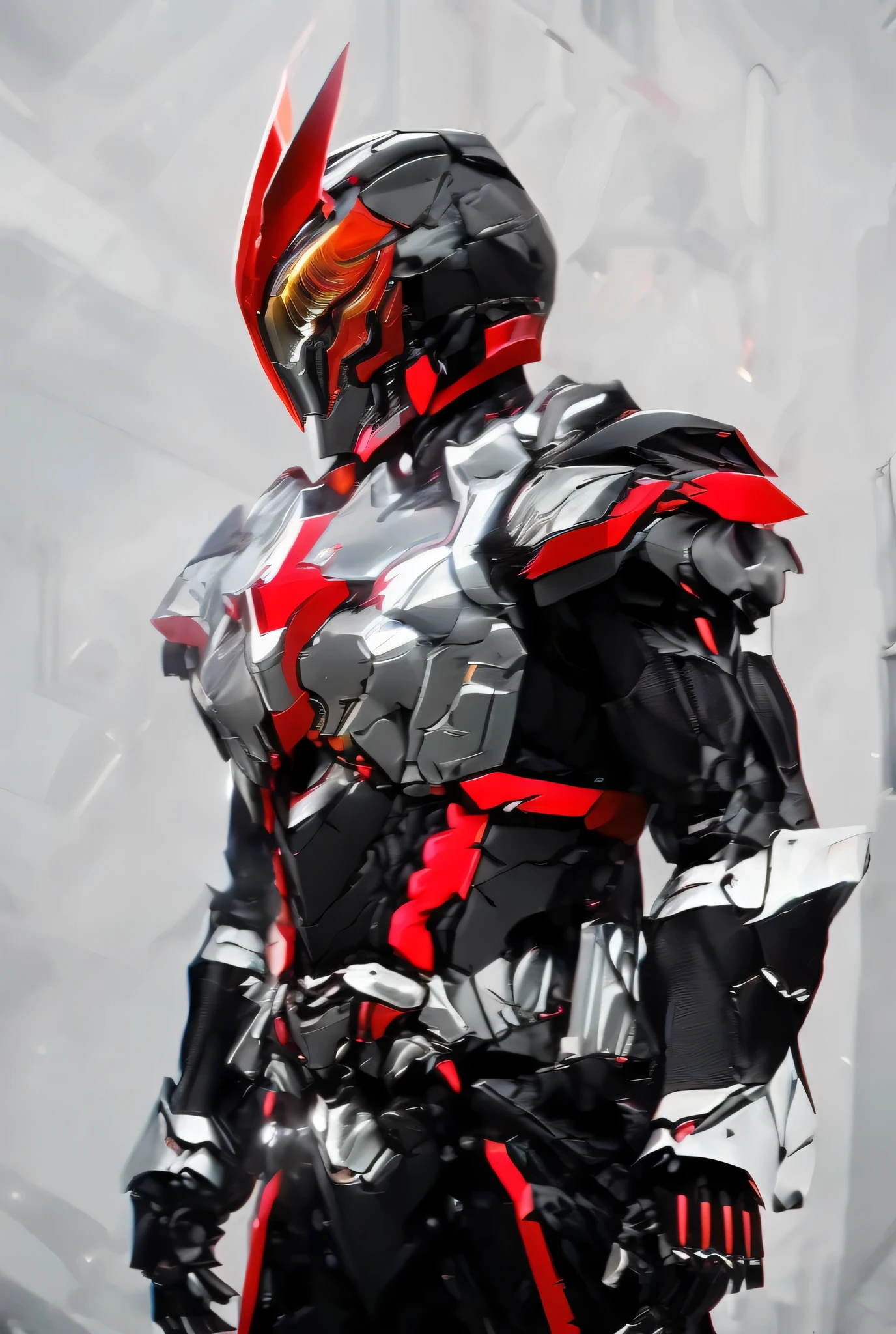 Close-up of a motorcycle mecha,has a red light, black and red armor, Futuristic Armor, black armor, Dark armor, black and red reflective armor, Corrupted Armor, , red armor, Demon Armor , Dark Futurism, complex assassin mech armor, angular metal armor, Simple design armored style , wearing Futuristic Armor, mech suit