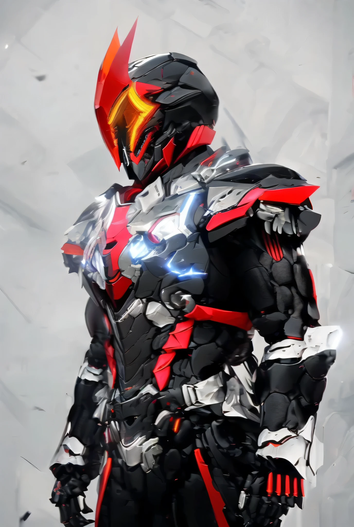 Close-up of a motorcycle mecha,has a red light, black and red armor, Futuristic Armor, black armor, Dark armor, black and red reflective armor, Corrupted Armor, , red armor, Demon Armor , Dark Futurism, complex assassin mech armor, angular metal armor, Simple design armored style , wearing Futuristic Armor, mech suit