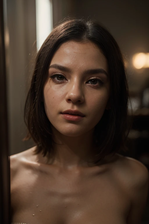 8K, Best Quality, Masterpiece, Ultra High Resolution, (Realism: 1.4), Original Photo, (Realistic Skin Texture: 1.3), (Film Grain: 1.3), (Selfie Angle), 1 Girl, Beautiful Eyes and Face Details, Masterpiece, Best Quality, full length, Upper Body, Looking at the Viewer