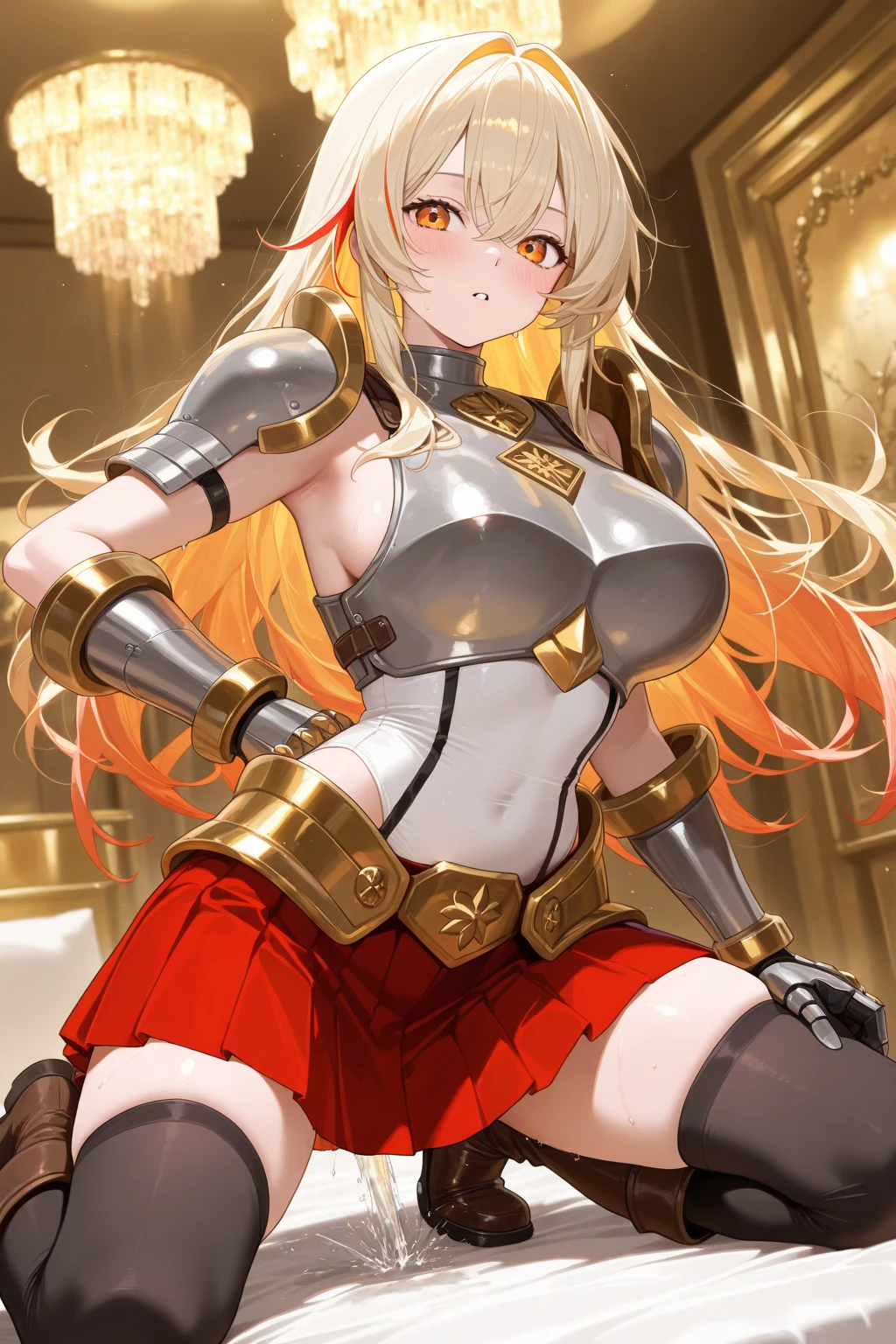(masterpiece:1.5, best quality:1.5, highres, 8K, ultra HD, detailed lighting, shaders), long platinum blonde hair, twin tails, Fairy Tail guild member, armored ensemble, exposed midriff, broad shoulders, muscular build, emphasizing abs, side camera work:1.5, sweat, (sunlight), a training ground, (thick outline, Beautiful outlines, golden outlines)
(best quality:1.5, highres, UHD, 4K, detailed lighting, shaders), short brown hair, pixie cut, strong jawline, warrior princess, armored boots, chainmail armor,