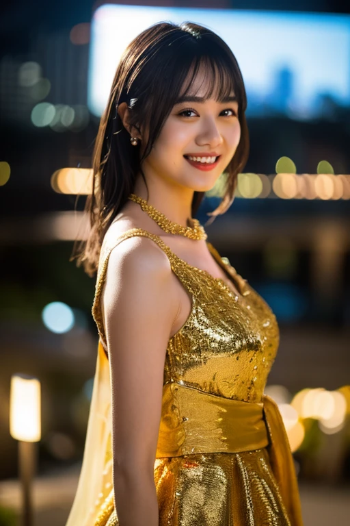 1girl,(RAW photo, best quality), (realistic, photo-realistic:1.4), masterpiece, an extremely delicate and beautiful, extremely detailed, 2k wallpaper, Amazing, finely detail, extremely detailed CG unity 8k wallpaper, ultra-detailed, highres, soft light, beautiful detailed girl, extremely detailed eyes and face, beautiful detailed nose, beautiful detailed eyes,cinematic lighting,perfect anatomy,slender body,smiling
city lights at night,at a train station in tokyo,(bokeh)
wearing a pretty blouse and dress and gown,hair tied up
<lora:nanjoyoshino_lora:1>,(brown hair)