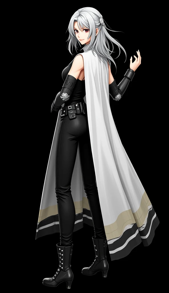 female Satsuki Kiryuin, Satsuki Kiryuin from Kill-la-Kill, mesh stockings, standing with a katana, full height, bottom view, best quality, very detailed, ultra 8k resolution, coat, vest, long skirt, portrait, full body, victorias clothing, long dress, knight, pants, black skinn suit, medieval city, plants, vest,polo shirt, forest, long skirt