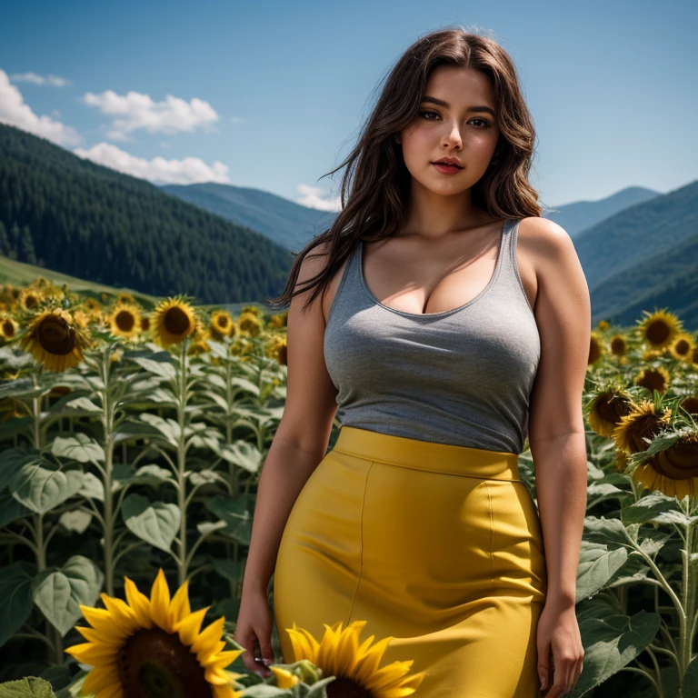((medium shot:1.5)))photo of a 30 years old,   0d4ddysg1rls24(A dramatic, stormy mountain peak with lightning and dark, ominous clouds) warm smile,  (facing side head turned Looking at viewer over shoulder,small waist, medium hips, (big natural breast:1.5) sideboob) sfw (Scrunched curls) hair, glossy lips, soft skin, elegant makeup, wearing(Fluorescent Green) (lace) (flowers print), (layered dress)