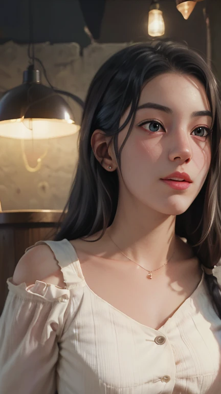 Girl whispering in front of the magic circle, winds from hell blowing silently, pose, realistic, extreme detail, studio lighting, dark color palette, shady environment, fancy, oil painting, 4k, hyperrealistic