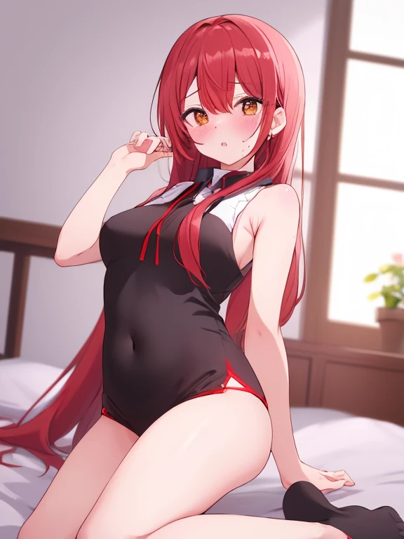 best quality, masterpiece, high quality, insanely detailed, ichika nakano, one-piece swimsuit, breasts, pantyhose, blush, leg spread