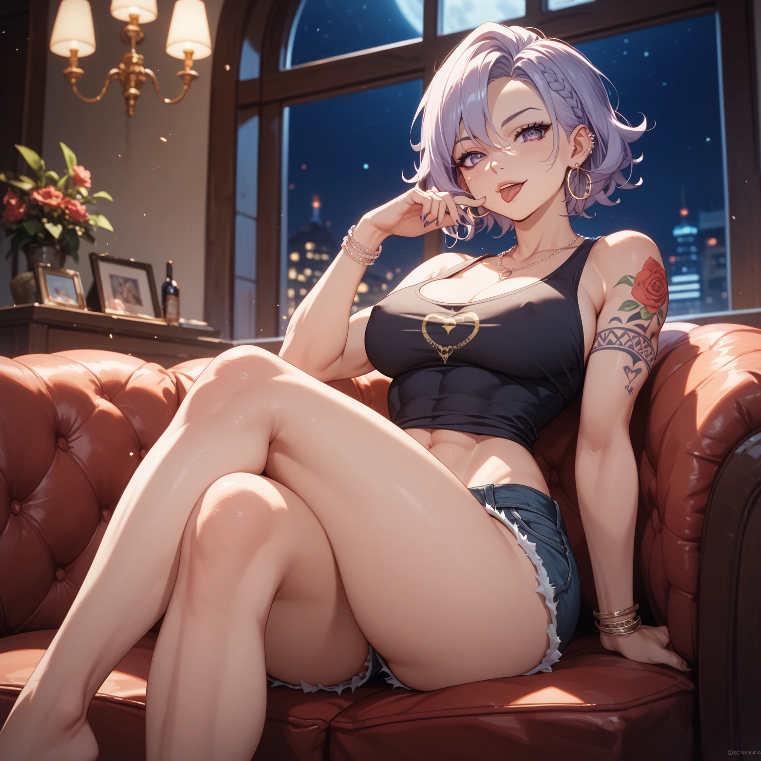 1girl, jessie pokemon, hair slicked back, long purple hair, blue eyes, ((bikini, sitting, crossed legs, legs focus, high heels, smile, in a spa)), curvy figure, overlooking city, blush, day
BREAK
(((Masterpiece))), ((Highly detailed character)), ((perfect eyes)), ((perfect face)), ((best quality)), ((perfect hands)), high resolution, highly detailed image, thick thighs
BREAK
Beautiful background, volumetric lighting,
