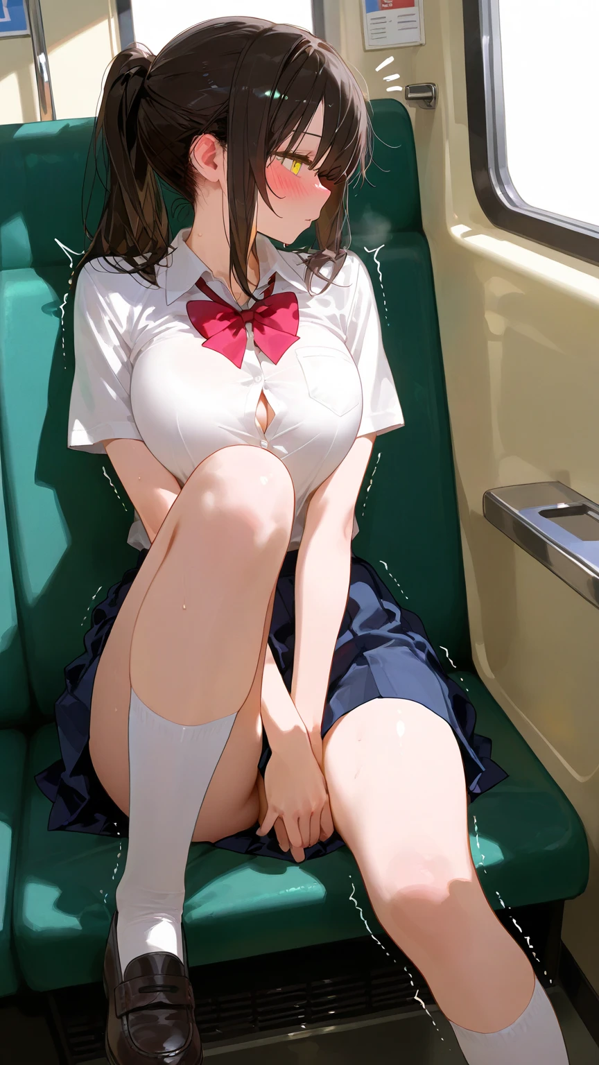 masterpiece,best quality,dutch angle,Ultra detailed,8K,realistic,ultra detailed,highly detailed,physics-based rendering,cinematic lighting,1girls,,naked,crying,pussy, cum,train,on seat,long hair,naked,nitta minami,the idol m@ster,molestation,crowded train,