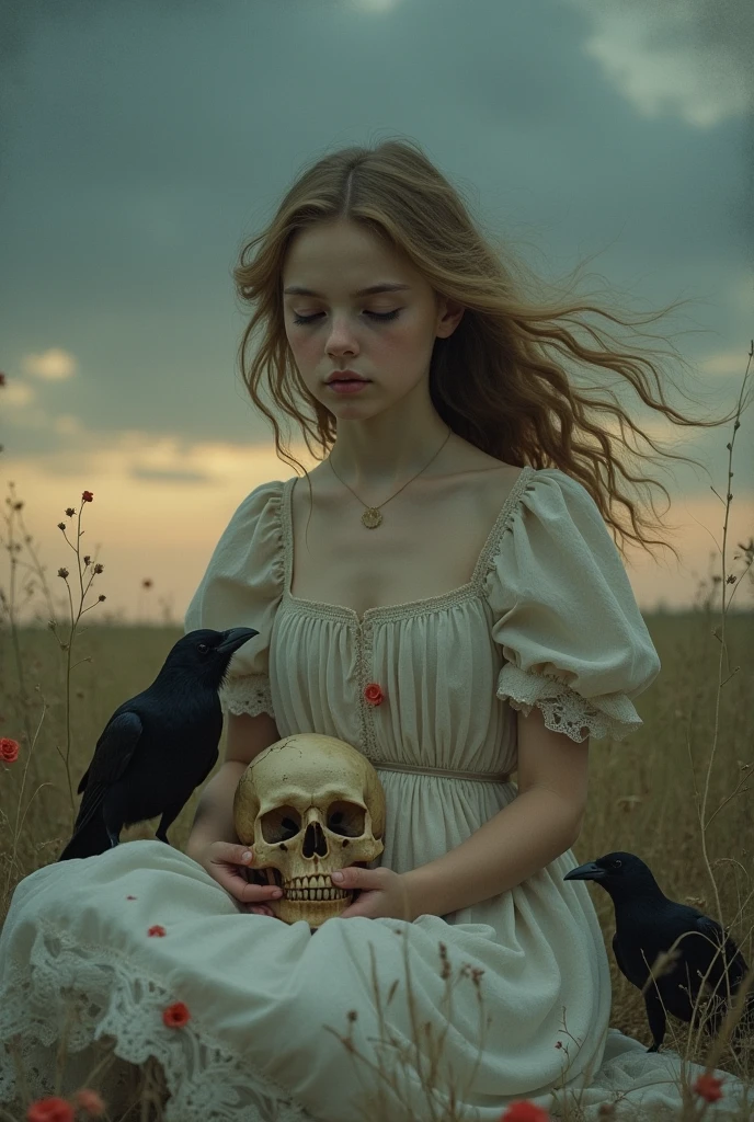 photorealistic surreal low-key light unsettling and creepy portrayal of 1girl clutching a bunch of life-like skull balloons, [girl's innocent look : macabre horror nature] scenery, perfect quality of horrifying conceptual image, depressive atmosphere of unease and shock, chilling balloon assembly, eerie contrast, dark fantasy and psychological thriller, translucent bio-luminescent materials, ultra-futuristic, (Voronoi pattern, depth of field, (swirly bokeh:1.275), (Kodak Portra 400:0.875) :1.15), (realistic complex futuristic background, lots of futuristic cooking devices:1.1), shiny glass, (turbulent toxic vapor, epic surreal, rim lighting, low key light:1.1), remarkable masterpiece, celestial, ethereal, epic, magical light flares, natural soft dreamy lighting, ((warm-yellow and deep-carbon:0.7), (cinematic look:1.15):1.15)