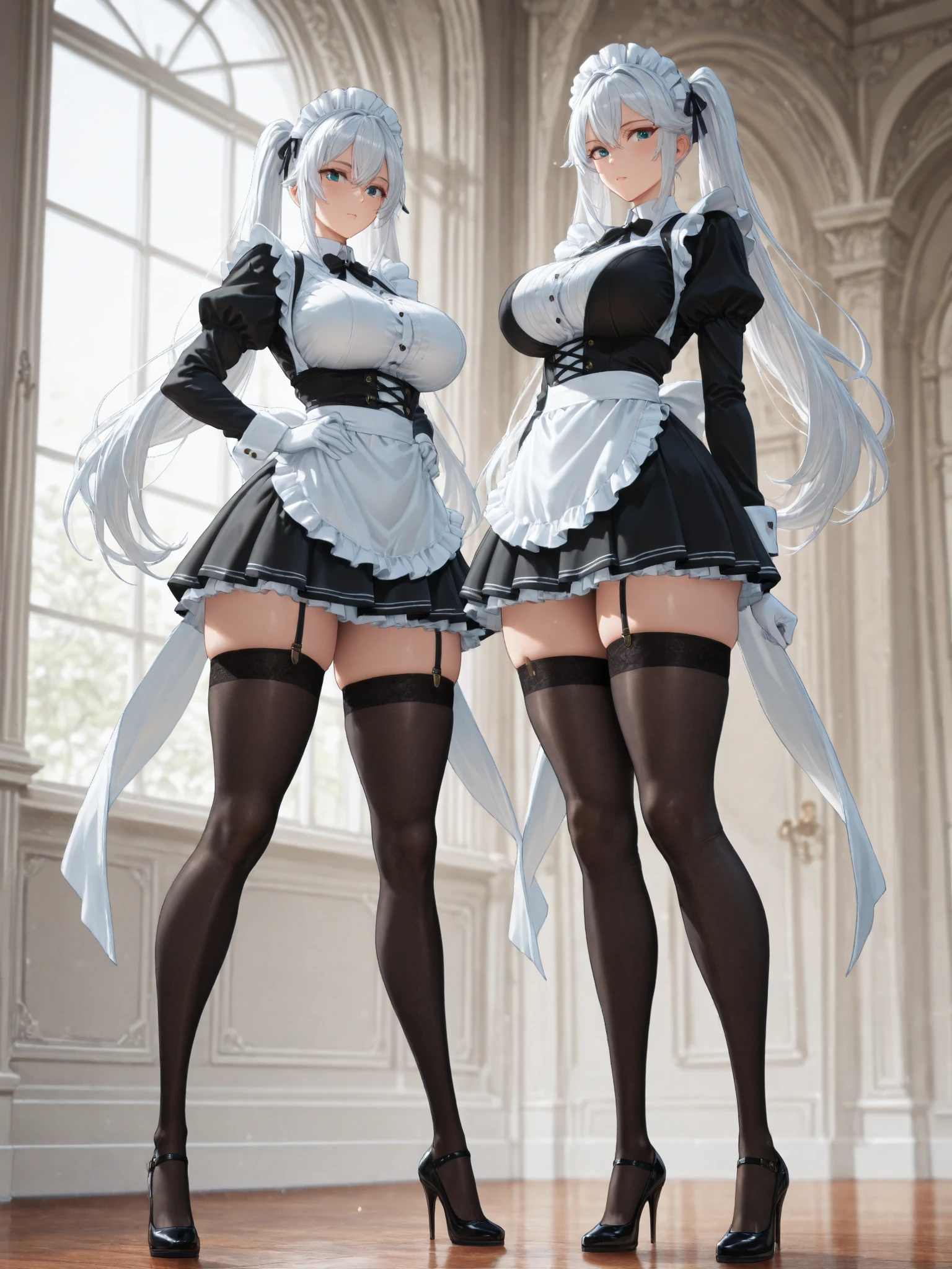 quadratic element,White color hair,japanaese girl,Light-colored top,black lence stockings,Blue sky cherry blossoms,sit on chair,full body shot shot,The proportion of girls occupies 1 of the canvas/3,Slim figure,No shoes,The sole of the stockings faces the camera