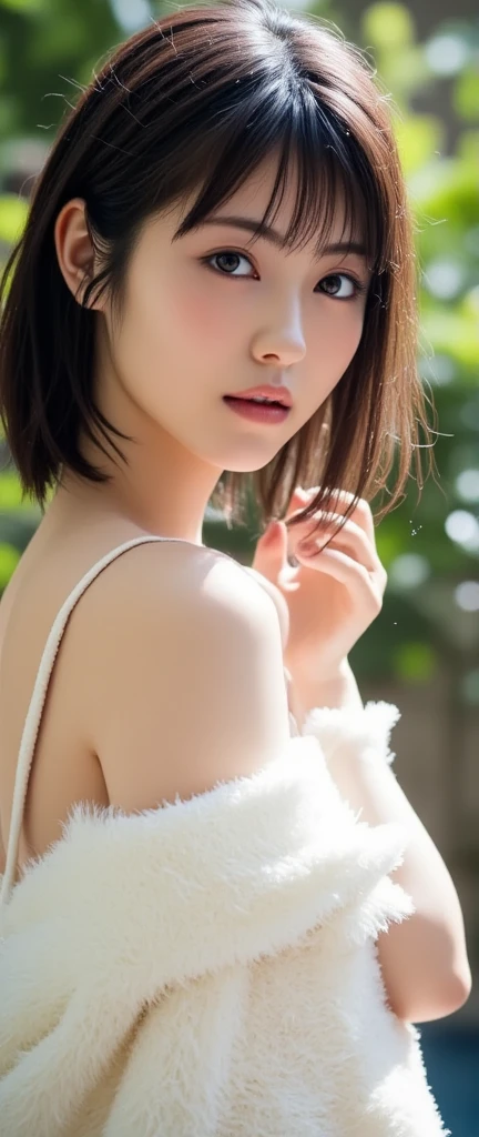 Tired and weak expression,(Sit on a rabbit:1.0),(Sit on small animals) Wet hair,,Pink pattern pajamas,Flushing,perspire,Open:2,( Open mouth:1.2),Grabbed by the hair,Pull your hair,(Messy hair)Blush:1.5,ssmile,Slightly drunk,Long hair,Oblique ponytail,A variety of hair accessories,Tenderness,is shy,Delicate and gorgeous jewelry earrings,Mouth,Leaning forward,Sit,Hand brace,Slightly upturned hips:2.0,(Masterpiece: 1.3), (8K, Photorealistic, RAW photo, Best quality: 1.4), Japan 17-year-old schoolgirl, (1 girl))), (Realistic face), (Black hair, Short hair: 1), Beautiful hairstyle, Realistic eyes, Beautiful eyes, Beautiful eyes, Beautiful skin, Attractive, hyper HD, Golden ratio, Diffal Face, (Look at the viewer:0.5)(Look aside:0.5), ssmile, (Wet White Babydoll)), (Bigchest:1.5),Loose pajamas,Bare belly,(Moles under eyes:0.5)Jacket cute logo,Small tattoos,morningglow,for breakfast,(up view:0.8)The head was slightly raised,Bigboobs:1.4,Cherry blossoms blooming in the background,(Random scenes:1.8)(Random background)(