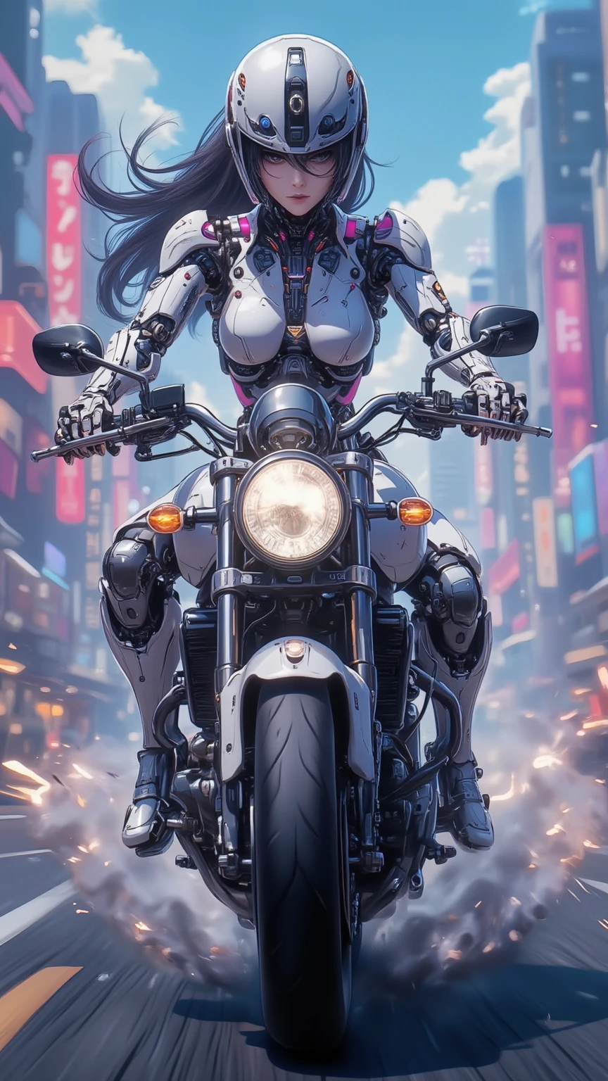 photo of Catwoman (sexy, big boobs) from DC, biomechanical, complex robot, full growth, hyperrealistic, insane small details, extremely clean lines, cyberpunk aesthetic, masterpiece featured on Zbrush Central