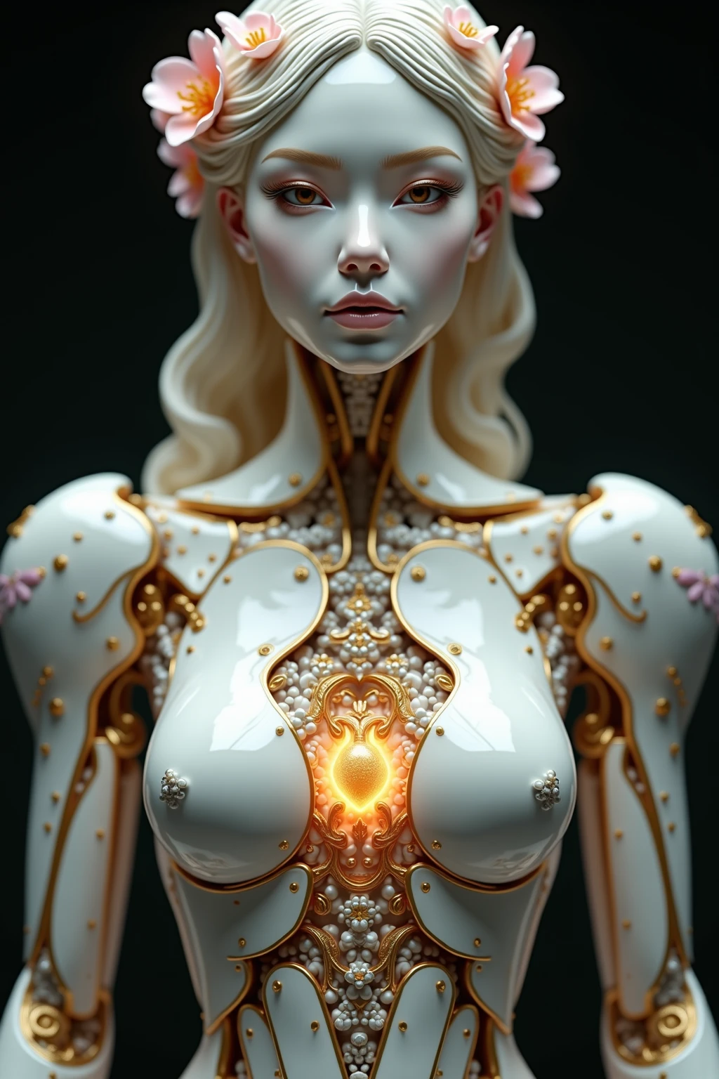 Intricate 3d rendering Extremely detailed beautiful angel of death, biology, Analog 150mm lens, Beautiful and natural soft edge light, Neon Pulse, root, Delicate leaf lace, Colorful Detailed, Pearl ear-rings, perforation, Art Nouveau fashion embroidery, Intricate details, Gridlines, Facial muscles, cable, Microchip, douchebag, Surreal, Extremely detailed, octane, Volumetric Lighting, 8K and post-production, Red White with a bit of black, Metal skeleton detail, meio humano e meio animal, Rainbow, Glenn Brown style, Futuristic Room, The power of God, High Angle Shot, Complex body posture