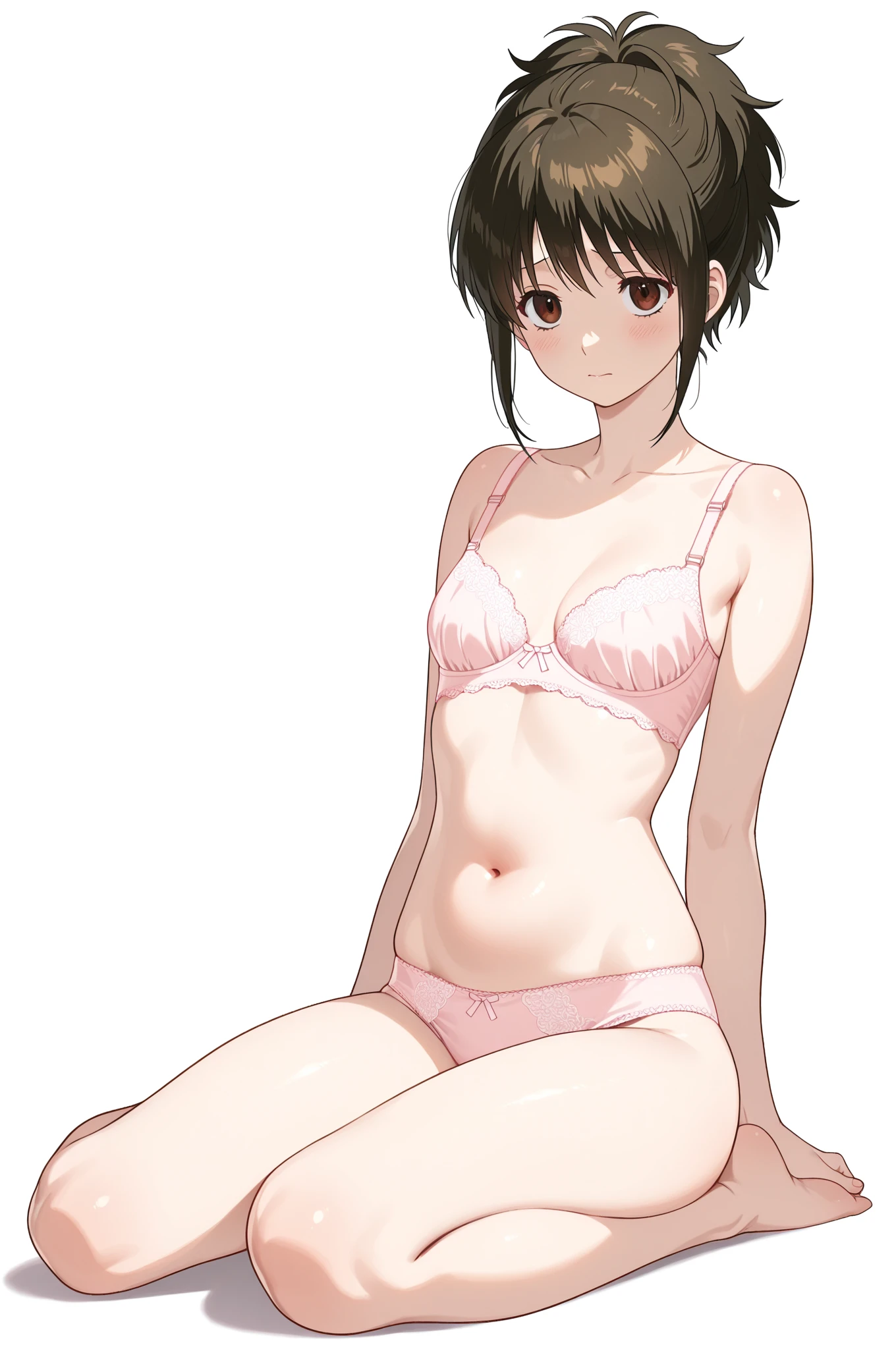 (High resolution), (Ultra delicate), (clear), Realistic,black hair girl.(Red knee-high socks with blue lines),face,Skin realism、High jumps、かわいい笑face、hilarious pose、Pale green panties and bra,