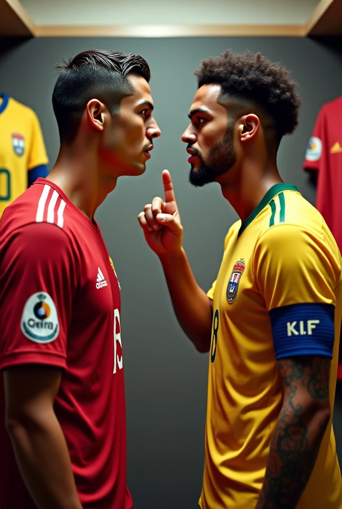 James Rodríguez Colombia team number 10 yellow shirt and Lionel Messi number 10 blue shirt kissing