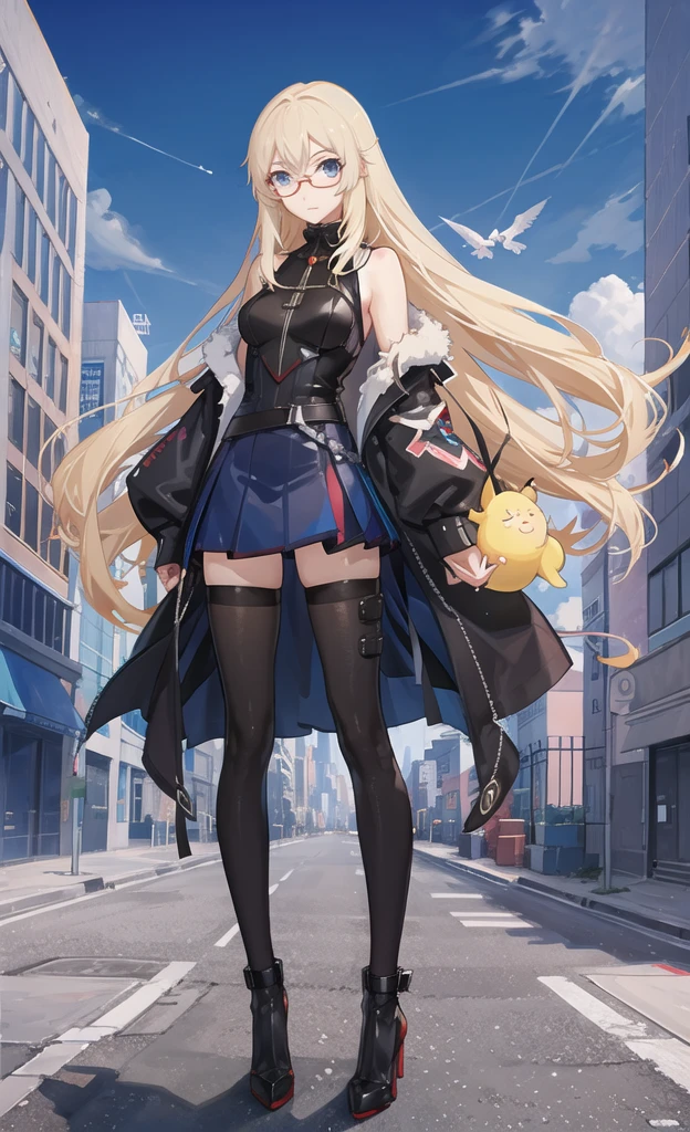 ((masterpiece, best quality)),<lora:Gold City2.0:0.6>,((1girl)),Gold City,Gold City(protype),blue_necktie, pantyhose, white_gloves,red_skirt,shirt,grey overcoat,short sleeves,(amusement park)