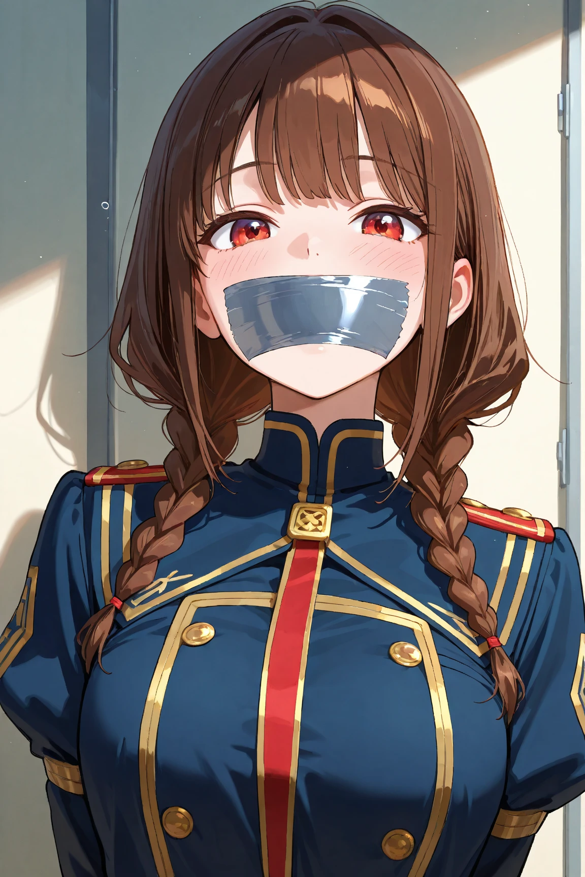 (masterpiece:1.3, Highest quality, Ultra-high resolution, Very detailed), (Realistic, photoRealistic:1.4), Beautiful illustrations, Perfect lighting, Natural light, colorful, Written boundary depth, NFSW,
View your audience, (throw, Close-up shot), 1 Girl, Japanese, high school girl, Perfect Face, Cute and symmetrical face, Shiny skin, Sunburned skin,
(Bob Hair:1.5, blonde), Hair between the eyes, blue eyes, (Large Breasts, seductive Thighs, Big Ass), Thighs, and,
Beautiful Hair, Beautiful Face, Beautiful attention to detail, Beautiful clavicle, Beautiful body, Beautiful breasts, 美しいThighs, Beautiful legs, Beautiful fingers,
(Beautiful views), (Dynamic pose,), (Captivating smile,), (school uniform), , white cloth gag, uniform, sailor suit, rope bondage, breasts rope bondage, hands back rope bondage, leg rope bondage, thigh rope bondage, (bust rope bondage:1.4), feet rope bondage, Arms behind the waist, bound wrists, shackles the ankles, gag with a white cloth, Dark blue skirt, Blindfolded, Legs together, Tie your ankles, Black Hair, high school girl, (Black Stockings:1.4), Black garter belt, Brown Loafers, Crying face, (White headband:1.4), Blur the background,