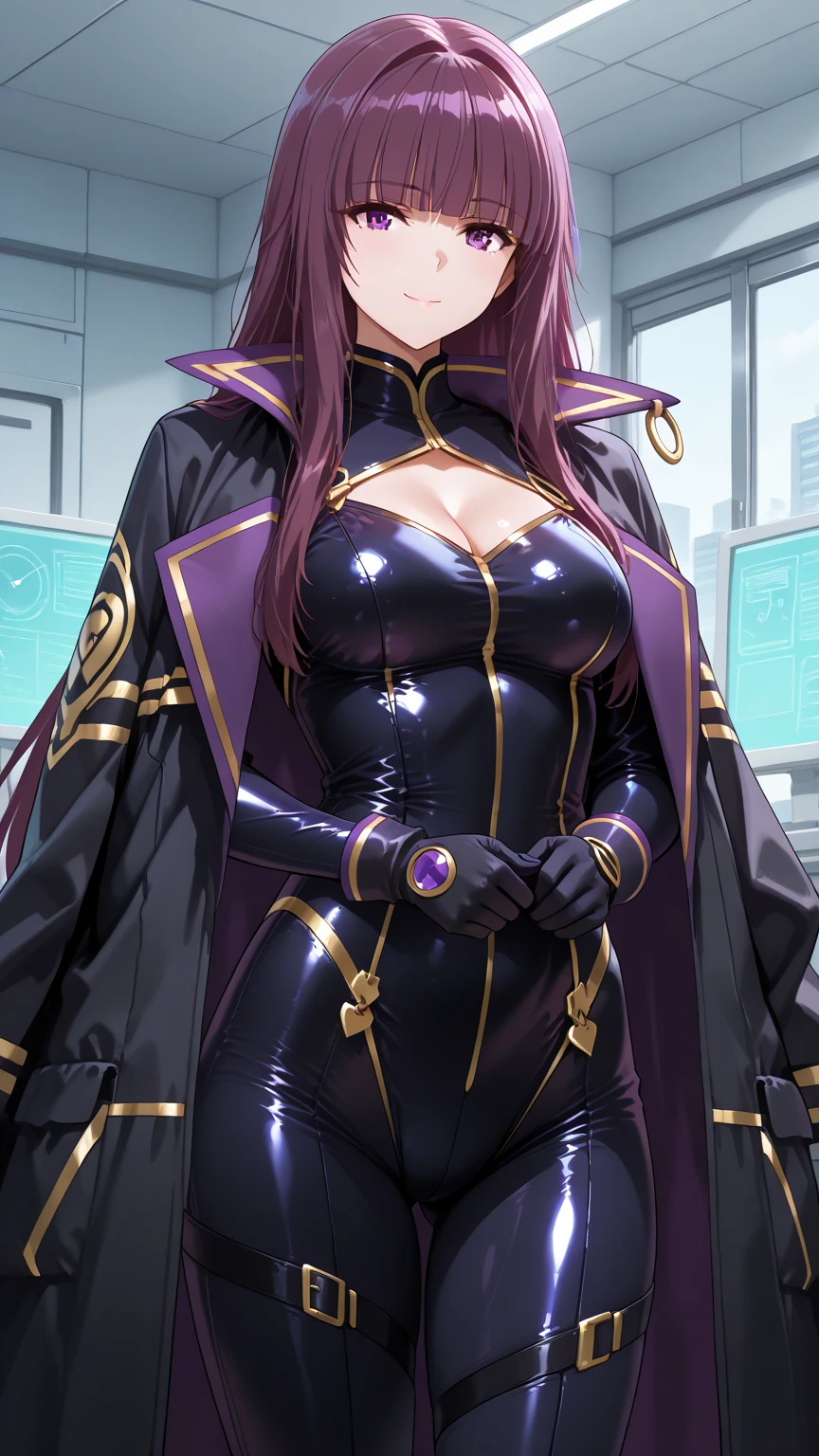 masterpiece, Highest quality,  (Unreal Engine),  Super Resolution,  Very detailed, Complex, colorful, Clear images, Sharp focus, Digital Blending, 

1 person, Expressionless girl, malaria, Quiz Magic Academy, ((Purple long hair:1.8)), Blue eyes, length, ((Narrow eyes)),  (muscular:0.8), Big Breasts, bold, Lips parted,  Observe the audience, Butt, Tight waist, ((Purple Dress)), ((Black Linen Skirt)), (Black Short Cape), (((Pink turtleneck net suit))), ((Pink long gloves)), Black long boots, Perfect Eyes, Perfect Face, Ultra detailed hair, Ultra detailed face, Very detailed lips, Vivid expression, Healthy Body, Beautifully detailed sweat glands, Smooth skin texture, Carefully drawn,

((humidity:1.2), Sticky with sweat), Casting magic, The magic begins, 

In the world of Quiz Magic Academy, Magic Class, night, (Shot on Sony α9, Dynamic Angle),

