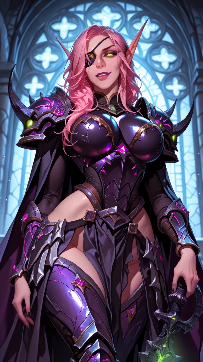 akniht,long purple hair,pointy ears,red eyes,
hairband,armor,gauntlets,black thighhighs,black panties,armored boots,garter straps,greaves,
long blue pelvic curtain to knees,tie between cleavage,
night,stars,castle,
standing,upper body,
(insanely detailed, beautiful detailed face, masterpiece, best quality),<lora:ArmorKnight:0.8>,