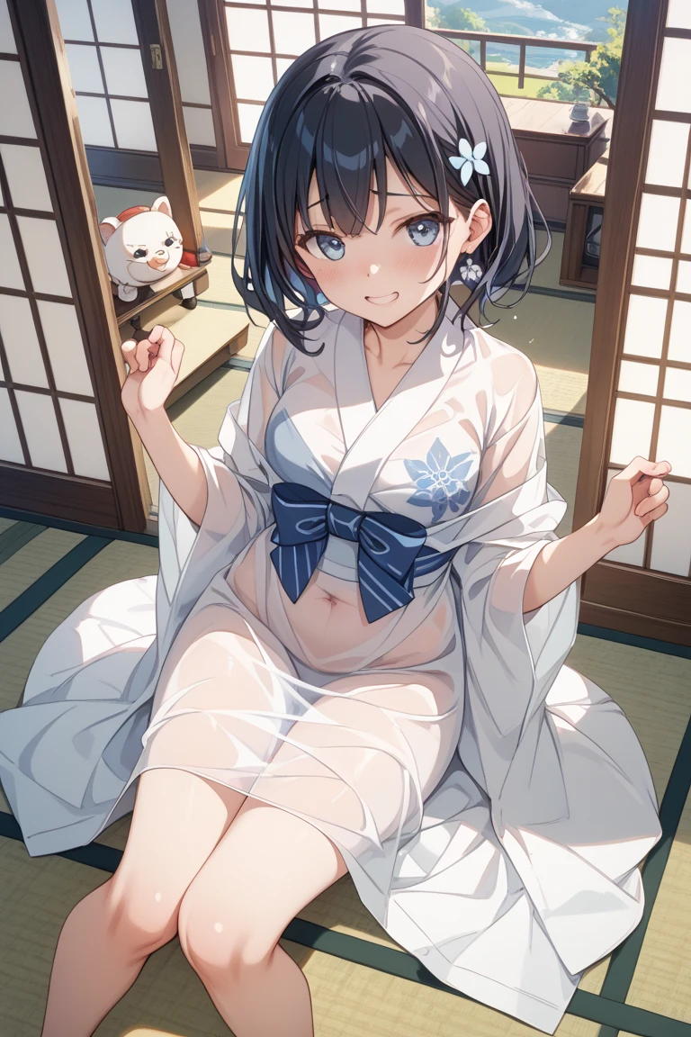 ((((((14 years old))))))、(((Aya Ueto : 1.3)))、(((A charming face)))、(((Young face)))、(((beautiful girl)))、(((A beautiful woman)))、Beautiful woman、Cute woman、((Innocent face))、((Smile))、((Ultra-detailed face))、((Detailed lips))、((Detailed eyes))、((double eyelid))、(((Beautiful Face)))、(((Beautiful, well-shaped eyes)))、(((Beautiful, well-shaped lips)))、Very Short Hair、ponytail、Pixie cut、BREAK、Completely naked、BREAK、(((Wearing a white transparent yukata)))、BREAK、8 heads、(((slender)))、(((Slim body)))、(((Thin body)))、(((Slim woman)))、(((Flat Chest:1.2)))、BREAK、Photographic quality、Natural light、(フォトRealistic:1.4)、(Highest quality:1.2)、(Ultra-high resolution:1.2)、8K、RAW Photos、Realistic、High Detail、Film Grain、Detail Skin、Symmetrical、Delicate skin、Real human skin、pores、Super detailed、Detailed、(masterpiece : 1.2)、Thin face、Sharp Face、Small Face、Small face、Narrow shoulders、Small shoulders、Small shoulders幅、Slim shoulders、Narrow shoulders幅、Beautiful Japanese Woman、Beautiful Korean Woman、Slim womanモデル、Young Gravure Idol、Realistic young gravure idol、Young Sensual Gravure Idol、Young Pretty Gravure Idol、Japanese Model、Young Gravure Idol、((From the knee up))、((Showing small breasts))、(((She spreads her legs and shows her pussy)))、(((Leg spread)))、(arms behind back:1.0)、(((having sex)))
