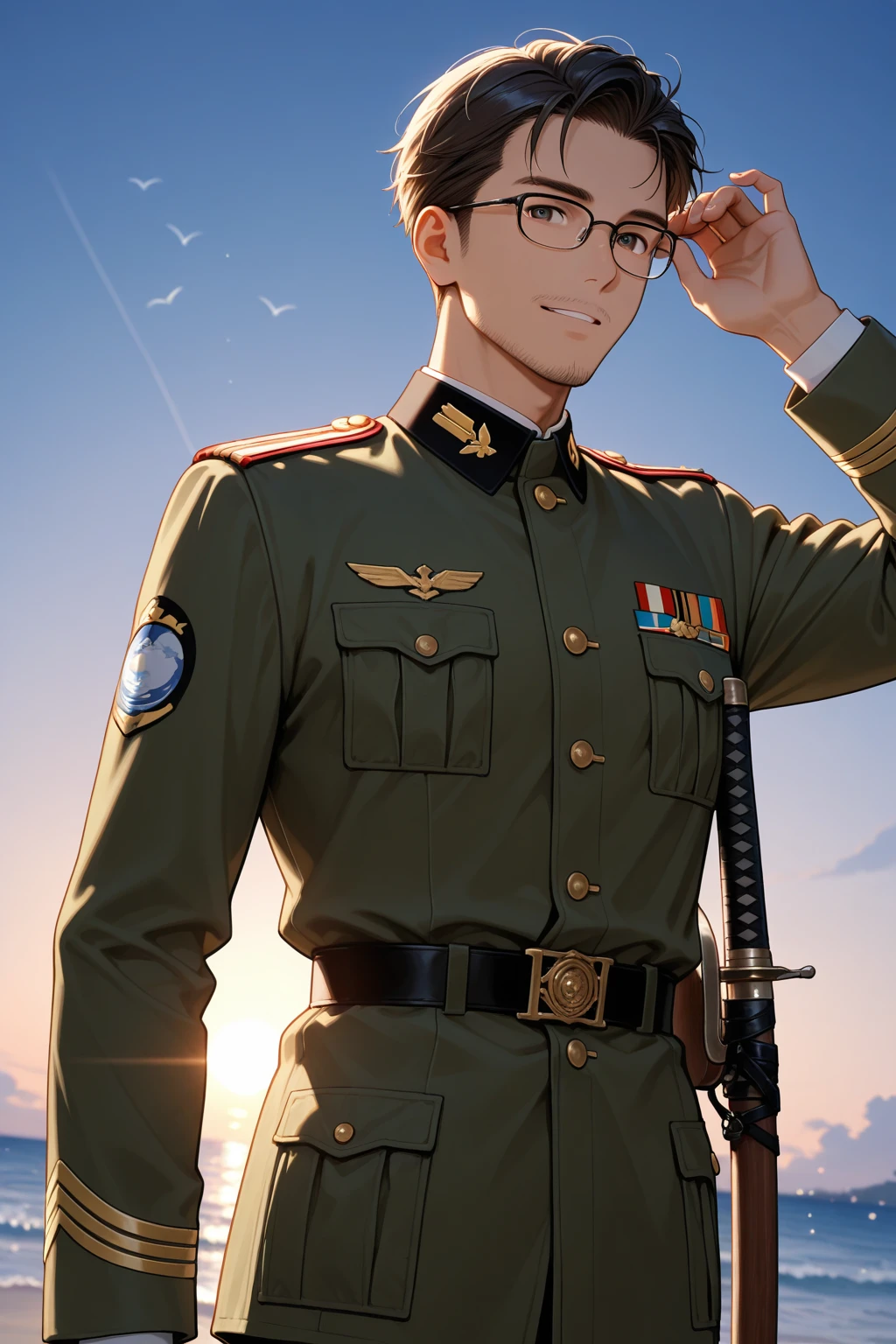 Very detailed CG Unity 8k wallpaper，（masterpiece），（Best quality），（Extremely detailed），（Hyper-photorealism），（Best Character Detail：1.36），Nikon D750 Camera / 1.4 55 mm，Professional lighting， Physically Based Rendering, 1 Girl, Female Soldiers，military uniform，深绿色military uniform，织物纹理military uniform，（（（Headband with officer's hat））））（((hanging pulation：1.2)），Pure white lining，Dark green tie，Black Hair，Golden Ratio,[:(A detailed face:1.2):0.2]:,Pure face_v1, Broad shoulders,,(Big Ass:1.5)，sweat soaked，red flag，In the Square，，Dazzling sun，Upper body photo，put your hands on the chest，（（（Fighting Stance：1.8））），（（（collar：1.2））），（（（Wear a military cap：1.2）））,Perfect composition,