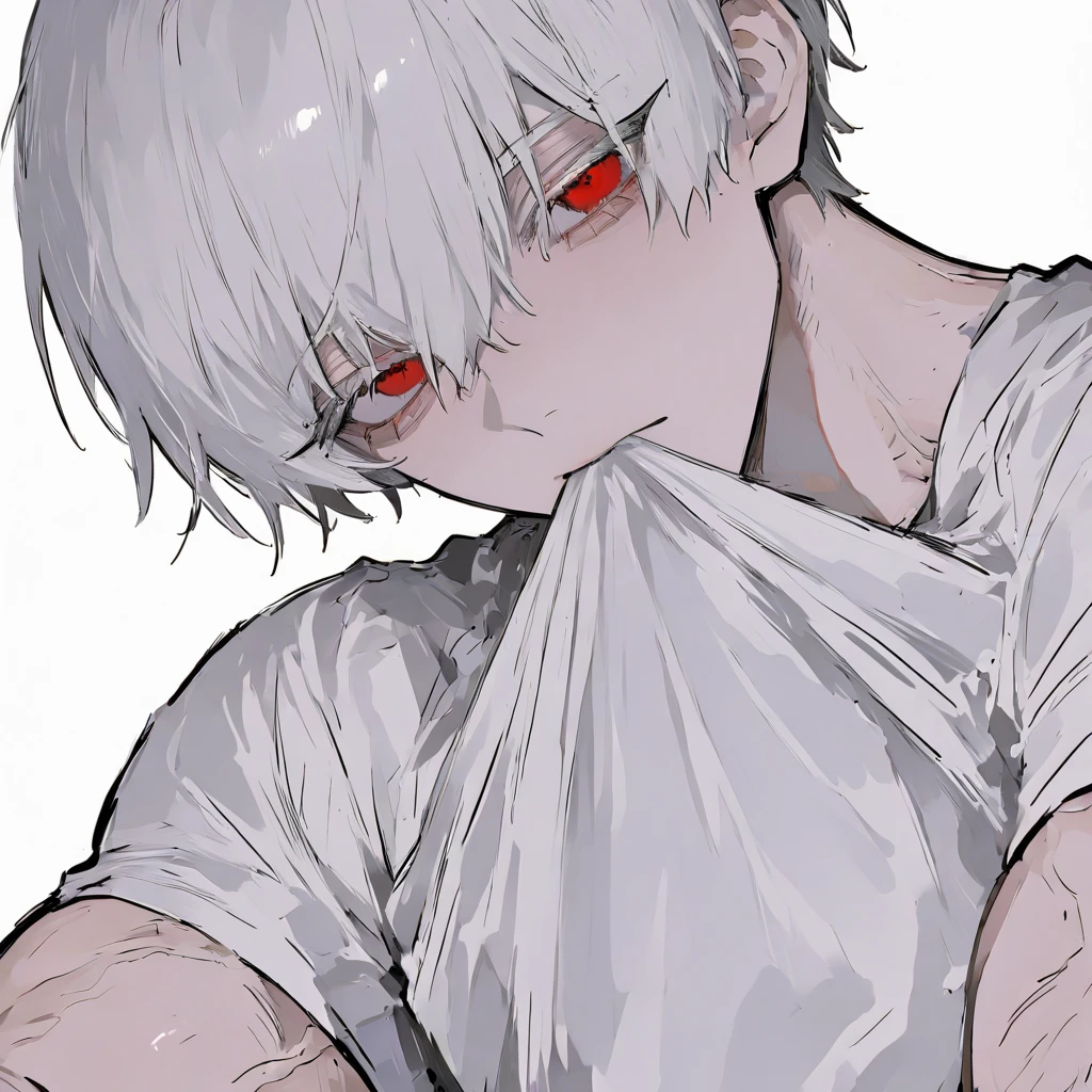 White-haired, red-eyed handsome man、Cold-blooded man、Cold Face、Well-formed face、Massive 、Male orgasm、sperm、semen、erection、Male、male、I sat down、Fatigue、Male、male、short hair、Black Shirt、See-through clothing、Disarray、Pushed onto the bed、Dick、Exposed male genitalia、White Love Juice、Thick semen overflows from the male organ、cum squirting、