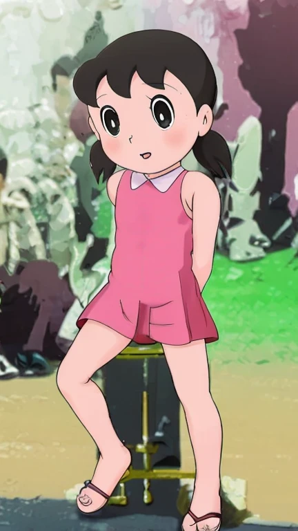 drsizukachan1, mini pink skirt,big chest,big butt,standing_split legs,white panty showing
