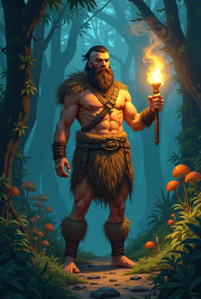 Faun, no clothing, holding a flute, velues, Wearing a wreath, rectangular face with goat features, long brown hair, complainant, defined jaw, in a forest at night, moon light, muscled body, horns on head, Celtic mythology, six pack abs, goat legs, brown hair all over the body, amber eyes, friendly and sweet look, near a bonfire, sexly, appealing, dreamcore, dark fantasy, photography realistic, Erotic, magical atmosphere.