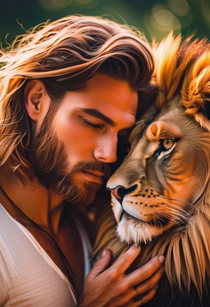 Jesus Christ hug with a lion